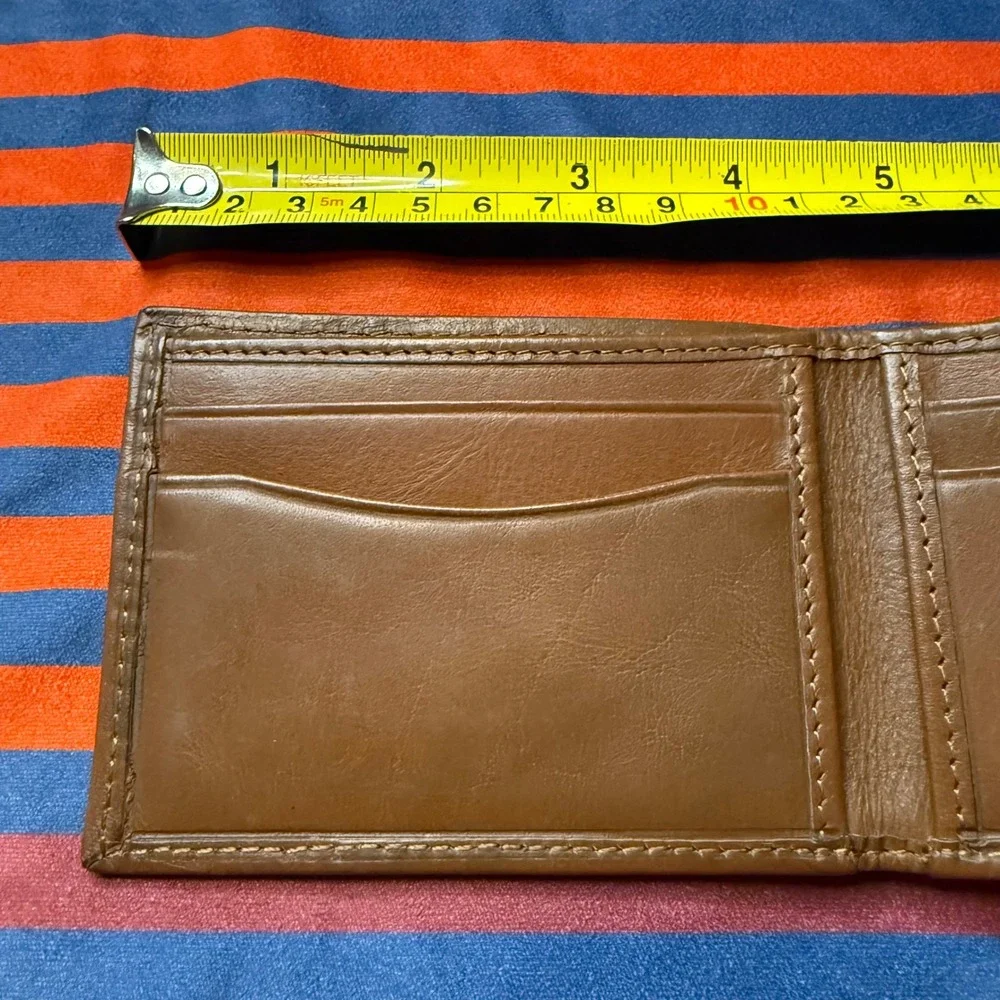 Nautica Mens Bifold Wallet Gray Canvas Brown Leather Trim Card Billfold